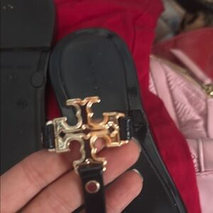 Tory Burch Black Sandals with Gold Accent